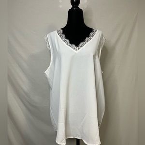 White V-neck blouse with lace